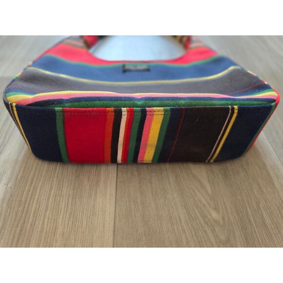 Kate Spade New York Striped Canvas Shoulder Bag With Zipper Closure - Picture 4 of 6